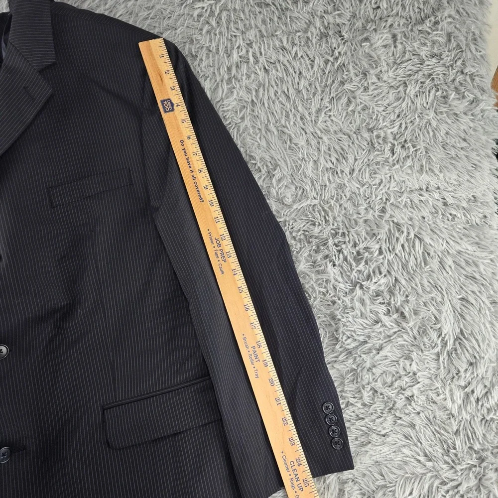 Calvin Klein Mens 44R Black‎ Pinstripe 100% Wool 3-Button Blazer L515256B